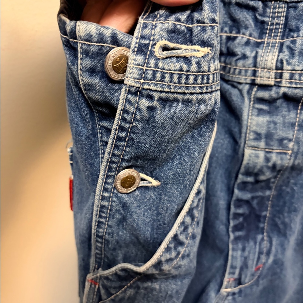 IKEDA Blue Denim Overalls Adjustable Strap Tapered Leg Utility - Picture 4 of 13